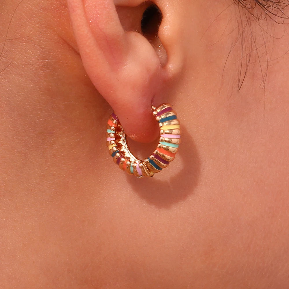 Colorful Enamel Textured Hoop Earrings