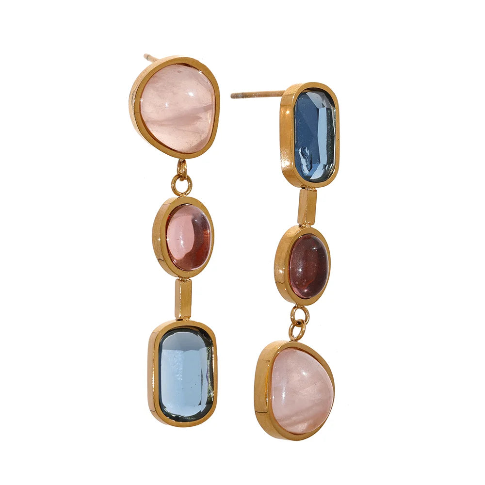 Natural Stone Geometric Drop Earrings