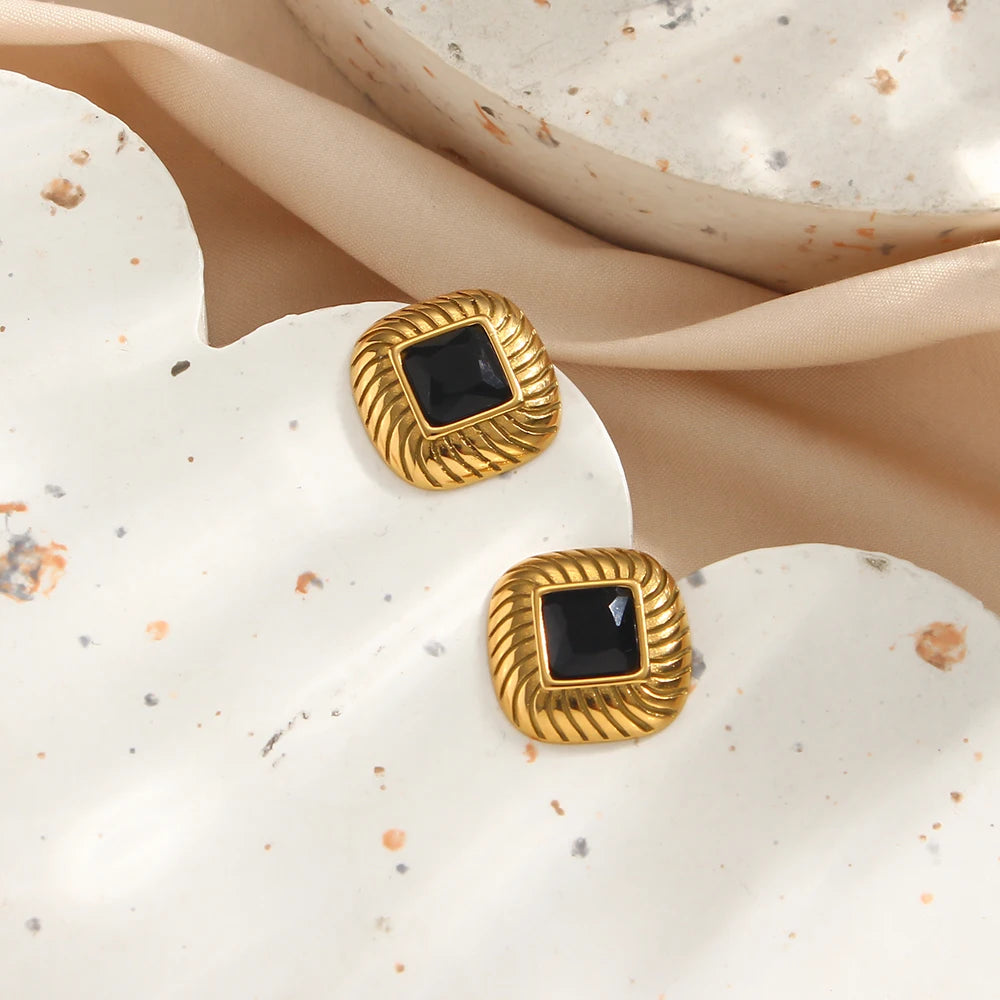 Square Texture Zircon Stone Earrings