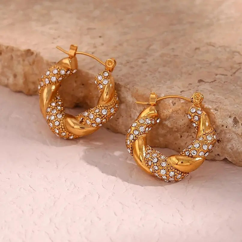 Crystal Twisted Hoop Earrings