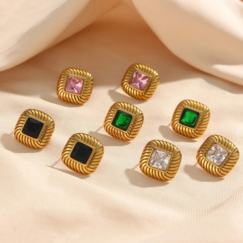 Square Texture Zircon Stone Earrings