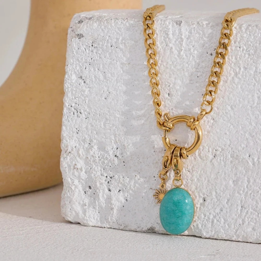 Blue Natural Stone Chain Necklace