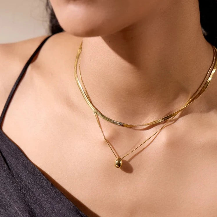 Double Layer Snake Drop Pendant Necklace