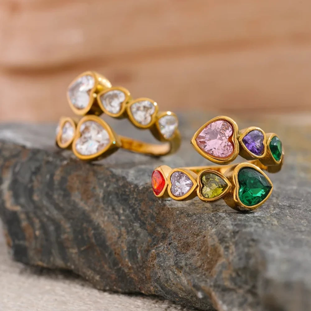 Heart Stones Adjustable Ring