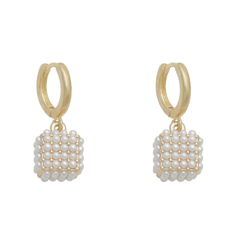 Pearl Square Pendant Earrings