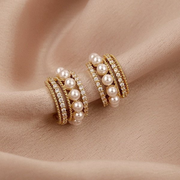 Pearls Half Hoop Earrings