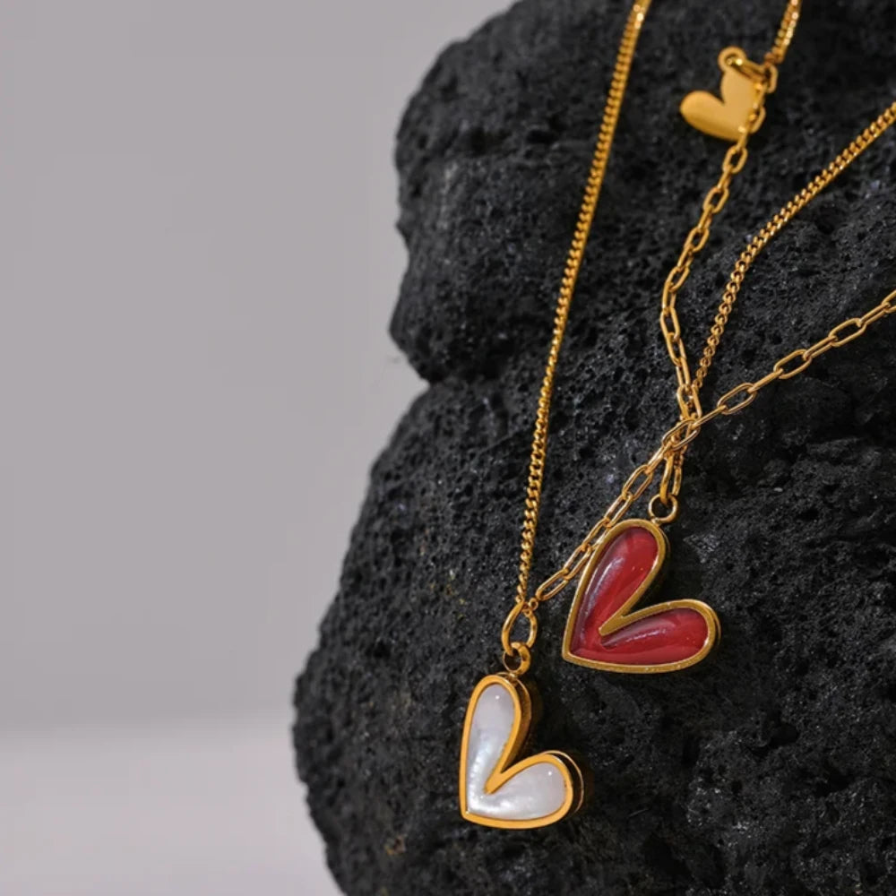 Enamel Shell Heart Pendant Necklace