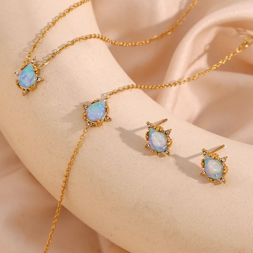 Waterdrop Blue Opal Stone Necklace