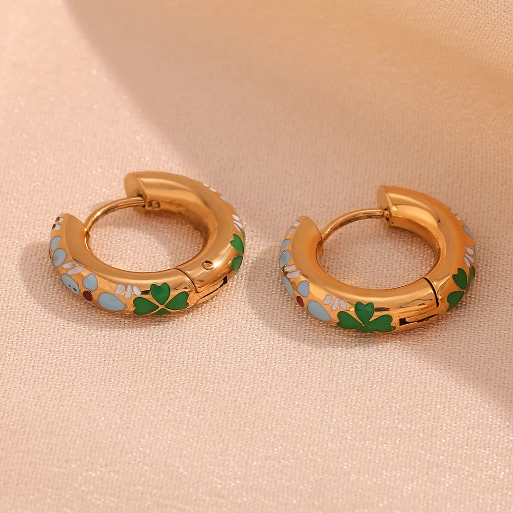 Colorful Enamel Flower Hoop Earrings