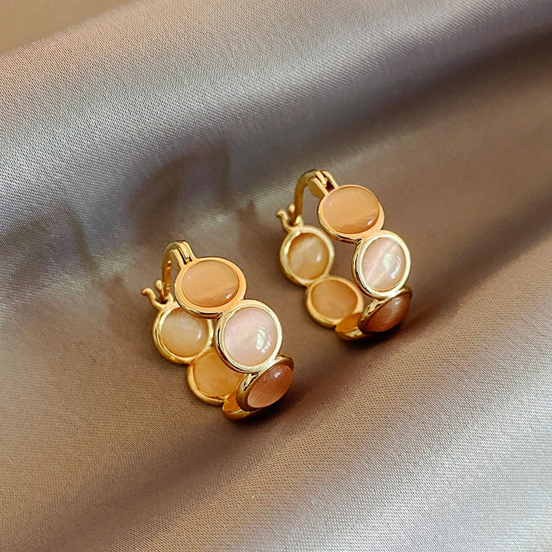 Gold Opals Hoop Earrings