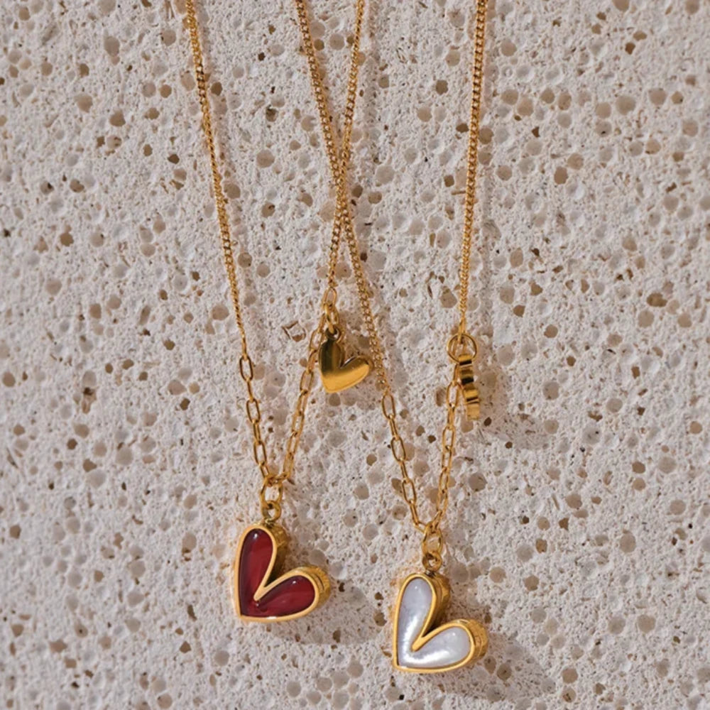 Enamel Shell Heart Pendant Necklace