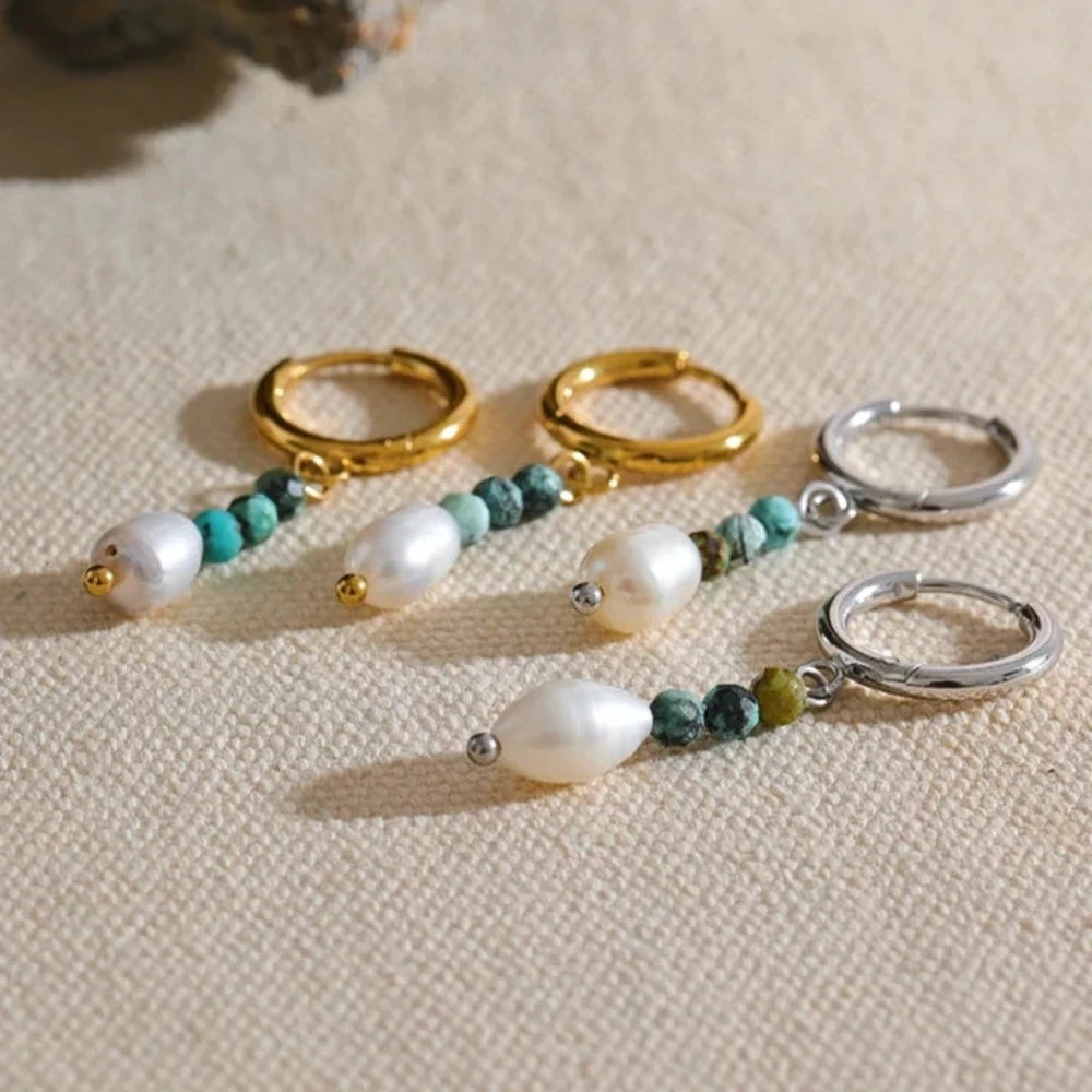 Freshwater Pearl Drop Hoop Earrings