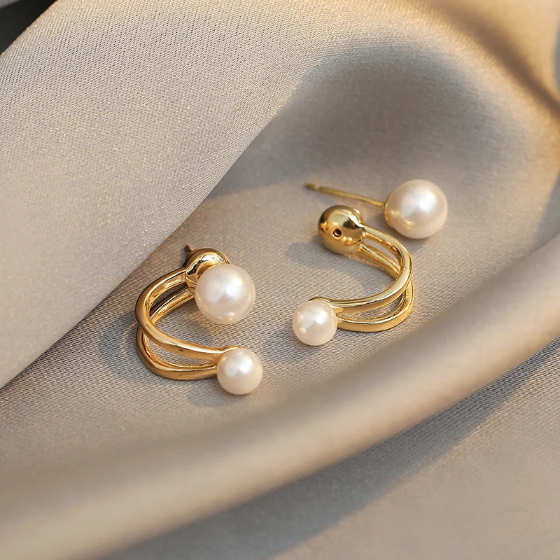 Double Pearl Stud Earrings