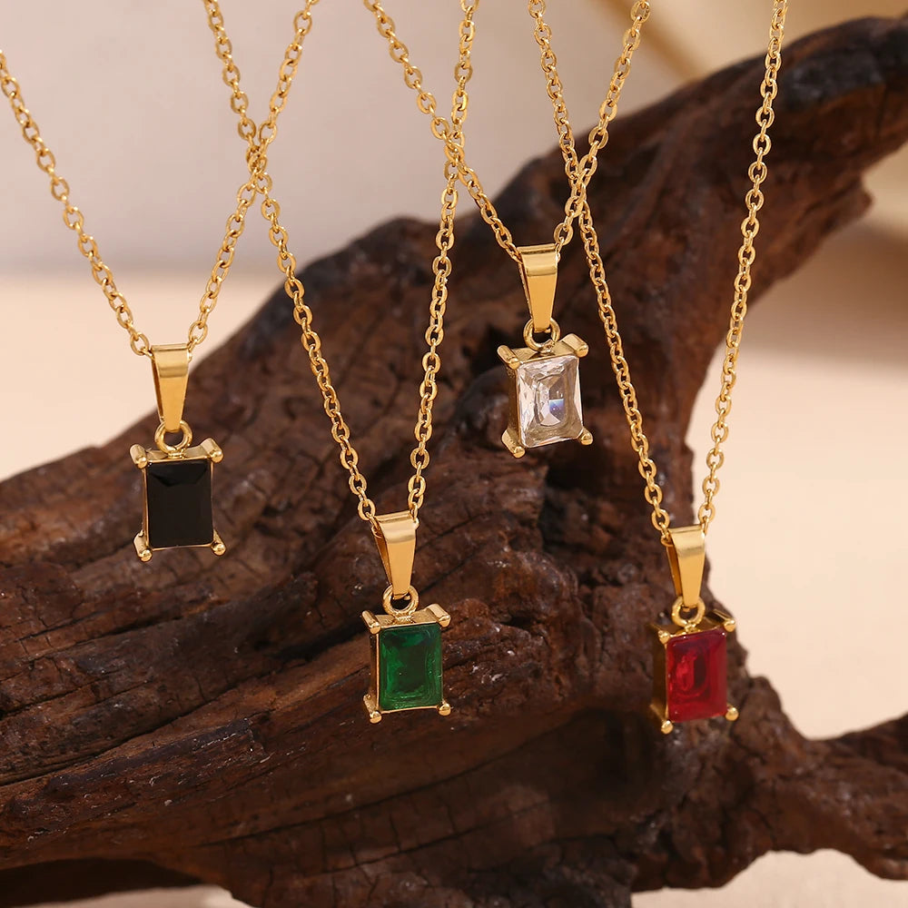 Square Stone Pendant Necklace