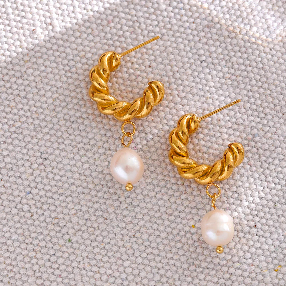 Natural Pearl Twisted Drop Earrings