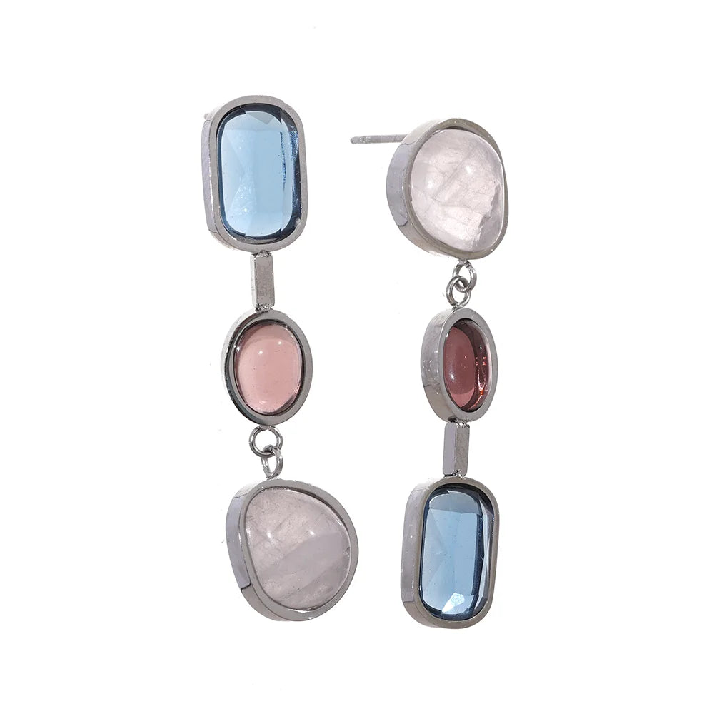 Natural Stone Geometric Drop Earrings