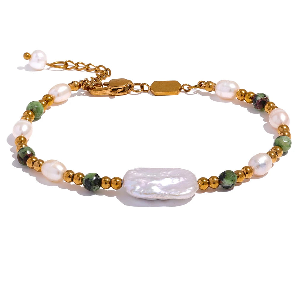 Natural Epidote Stone Freshwater Pearls Bracelet