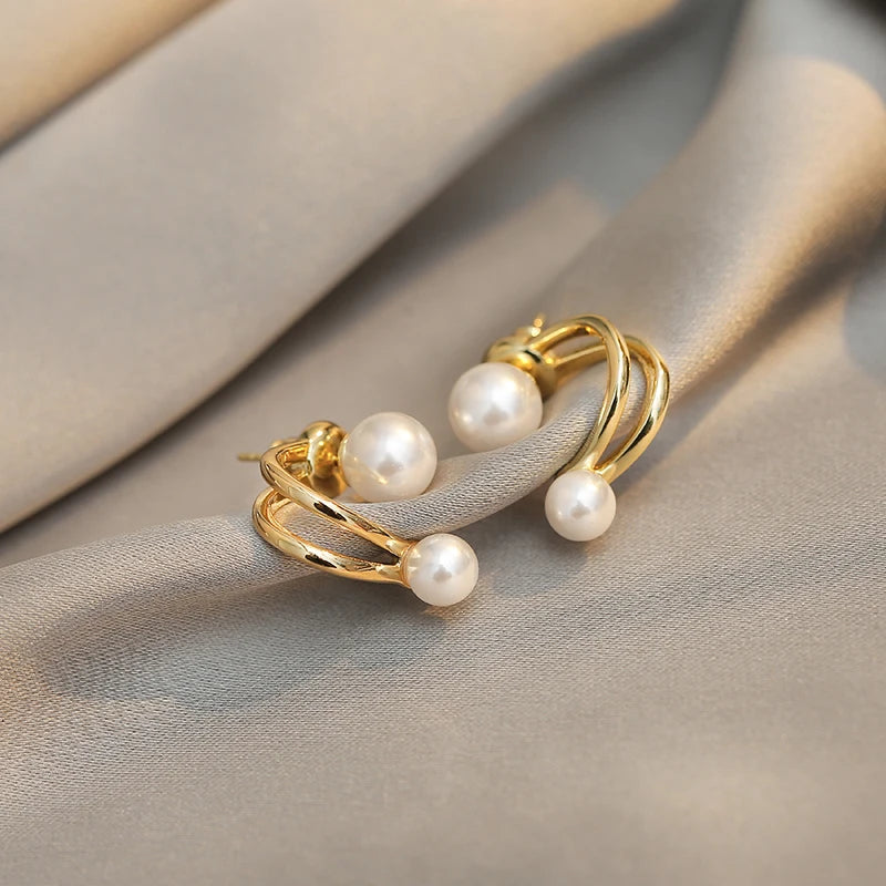 Double Pearl Stud Earrings