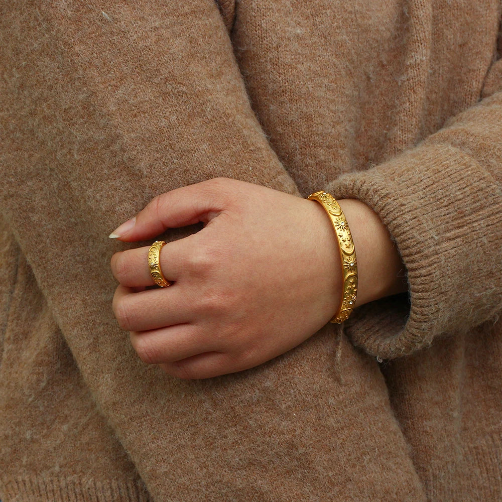 Sun Moon Star Cuff Bangle Bracelet