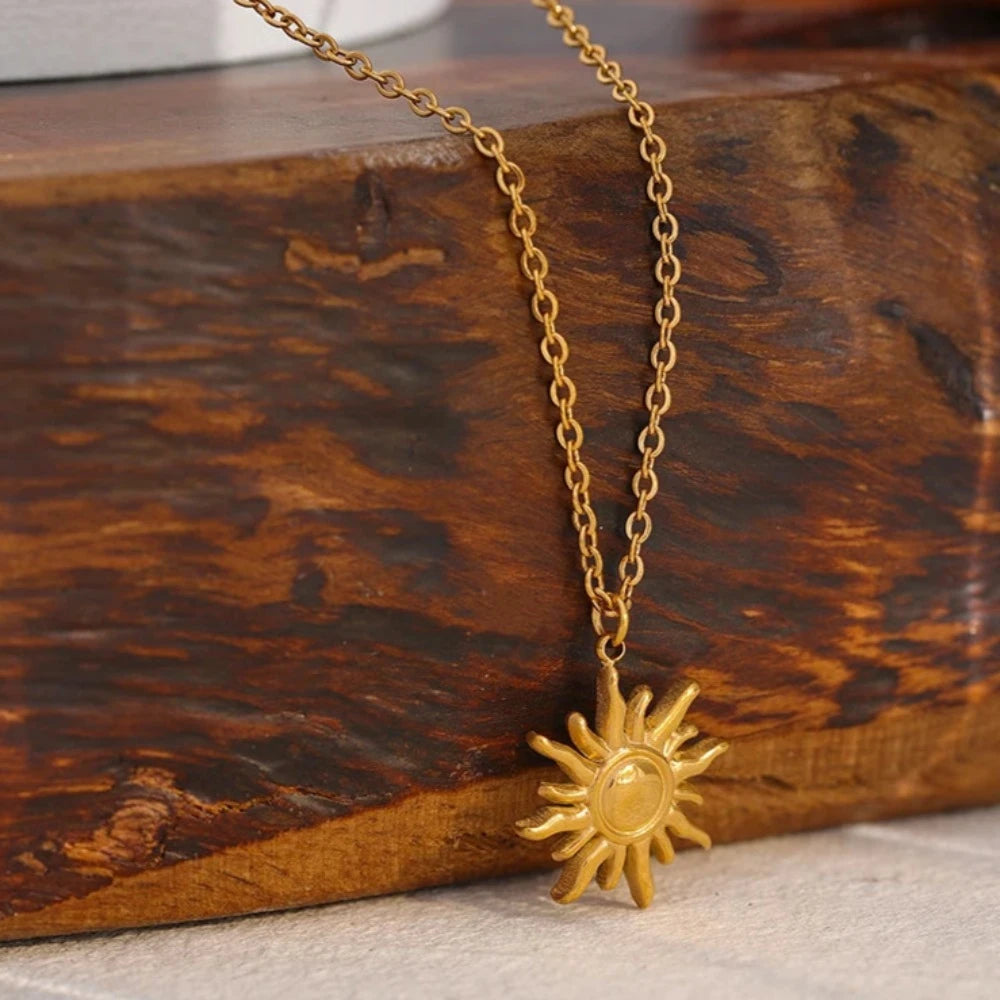 Golden Casting Sun Pendant Necklace