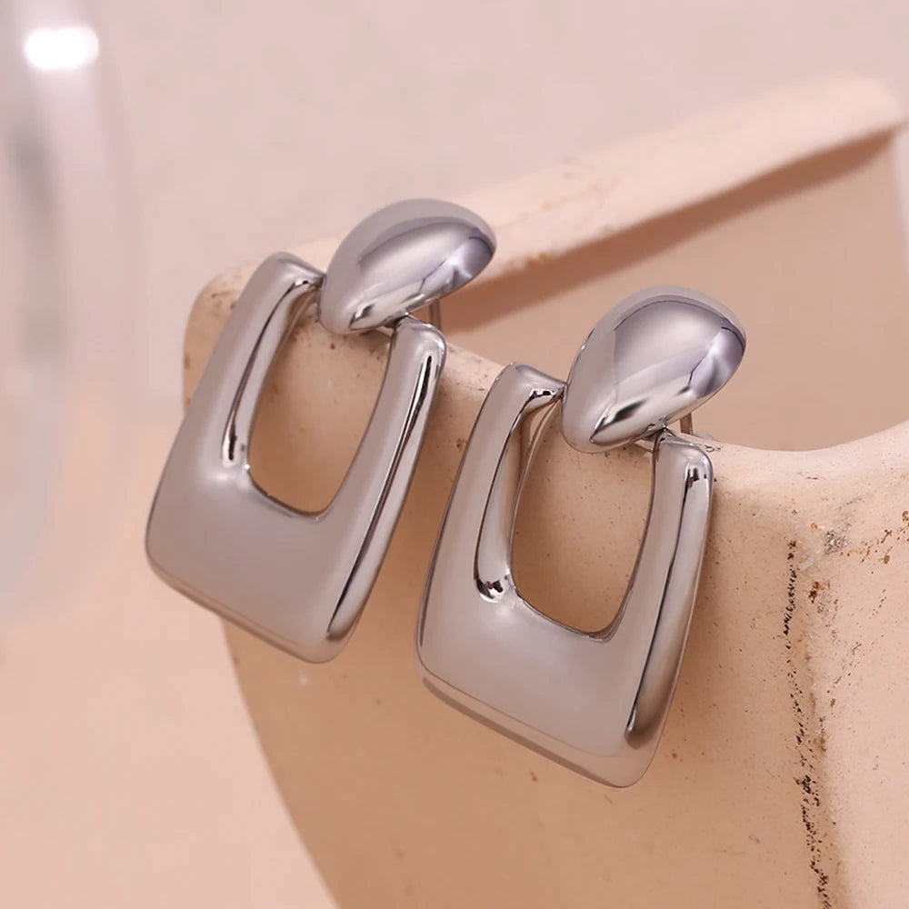 Hollow Rectangular Drop Earrings