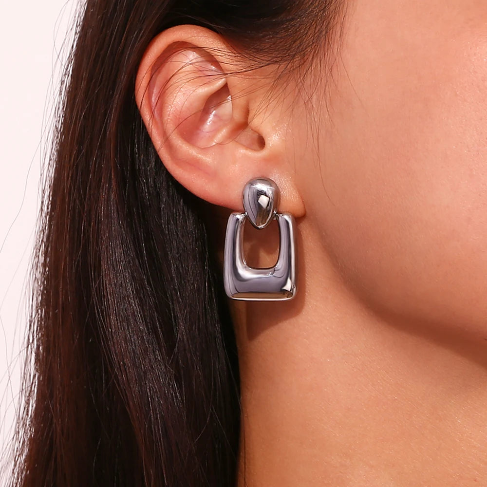 Hollow Rectangular Drop Earrings