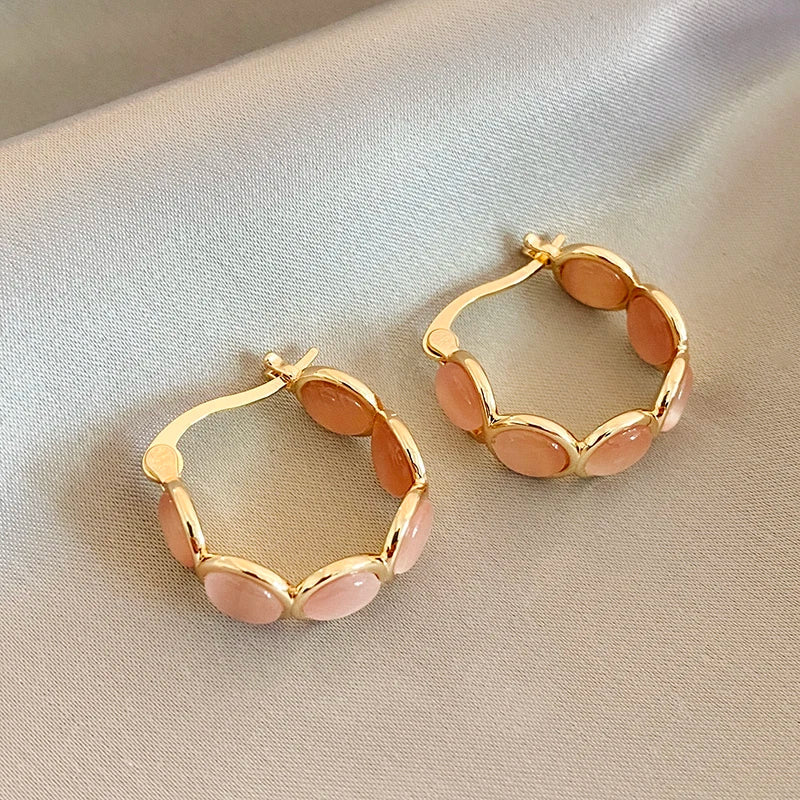 Gold Opals Hoop Earrings