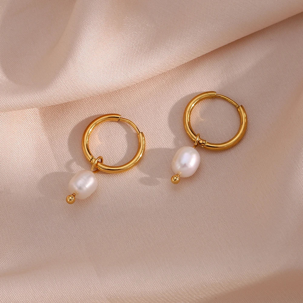 Round Hoop Freshwater Pearl Earrings