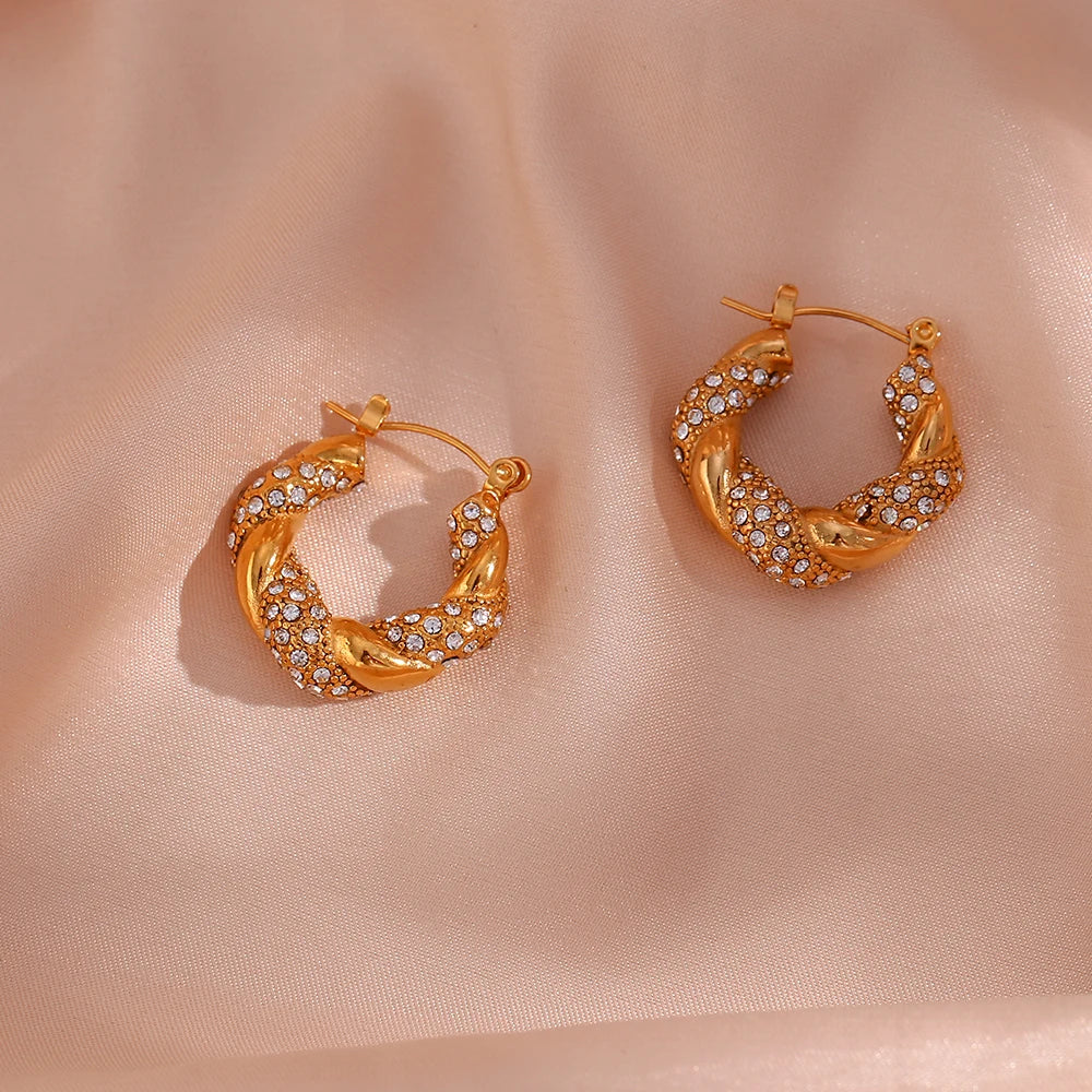 Crystal Twisted Hoop Earrings