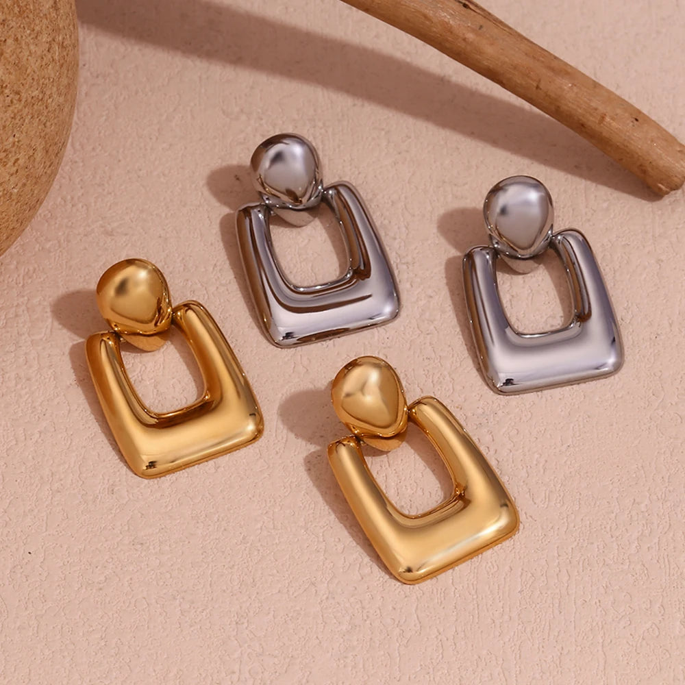 Hollow Rectangular Drop Earrings