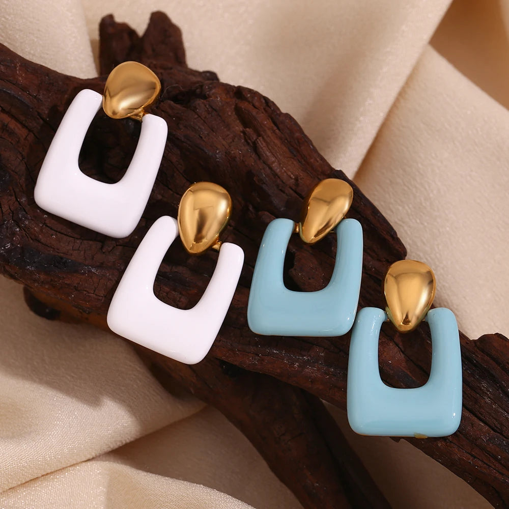 Colorful Hollow Rectangular Drop Earrings