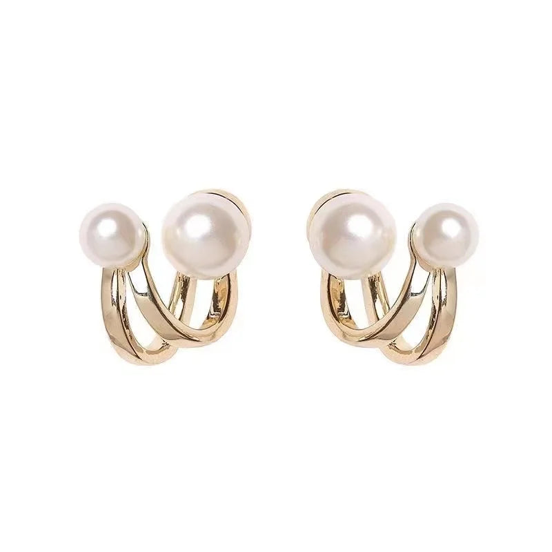 Double Pearl Stud Earrings