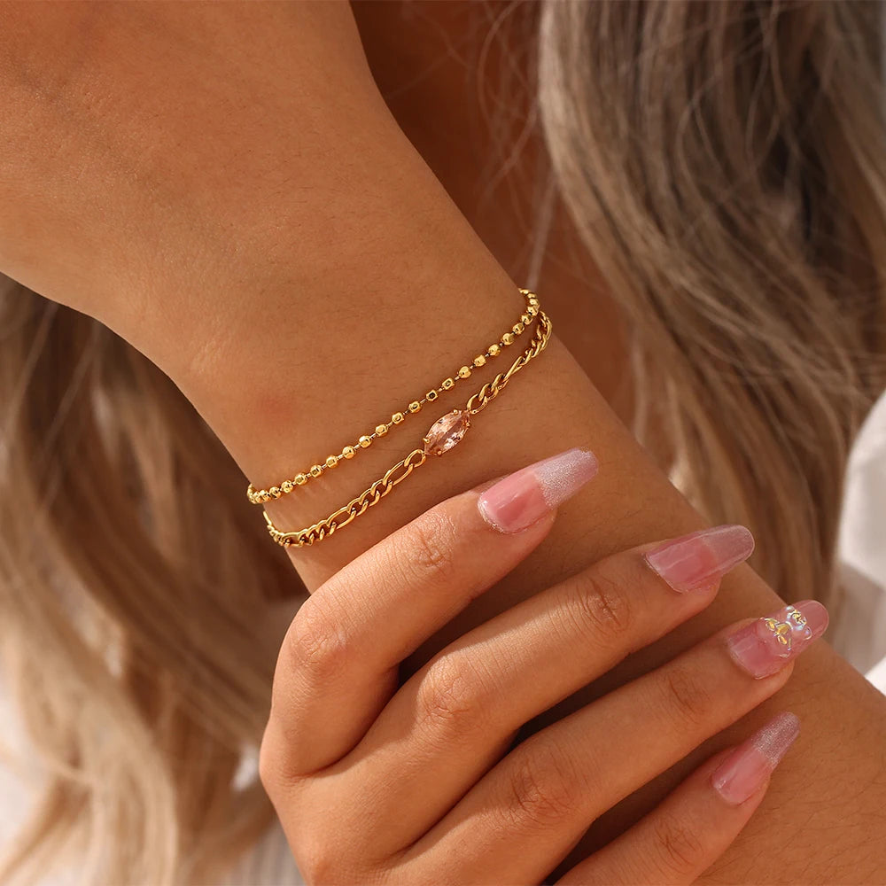 Zircon Double Layer Chain Bracelet