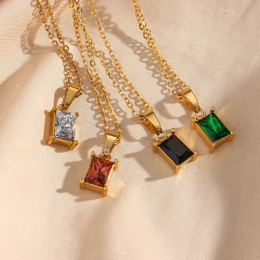 Square Stone Pendant Necklace