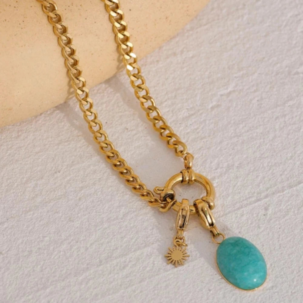 Blue Natural Stone Chain Necklace