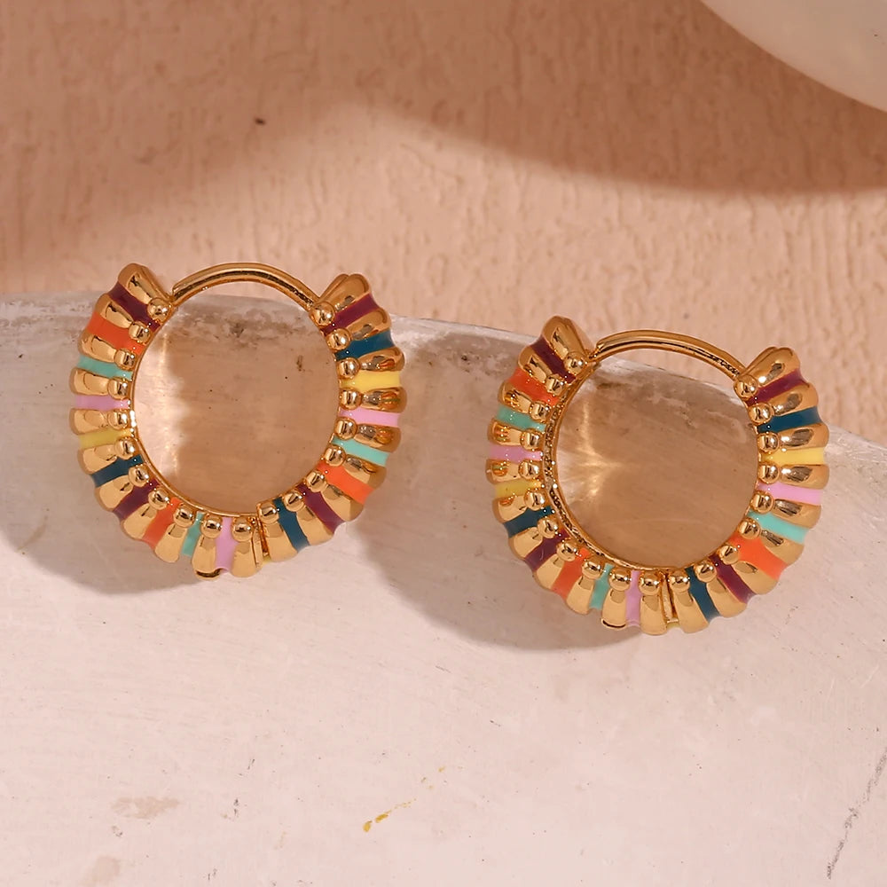 Colorful Enamel Textured Hoop Earrings