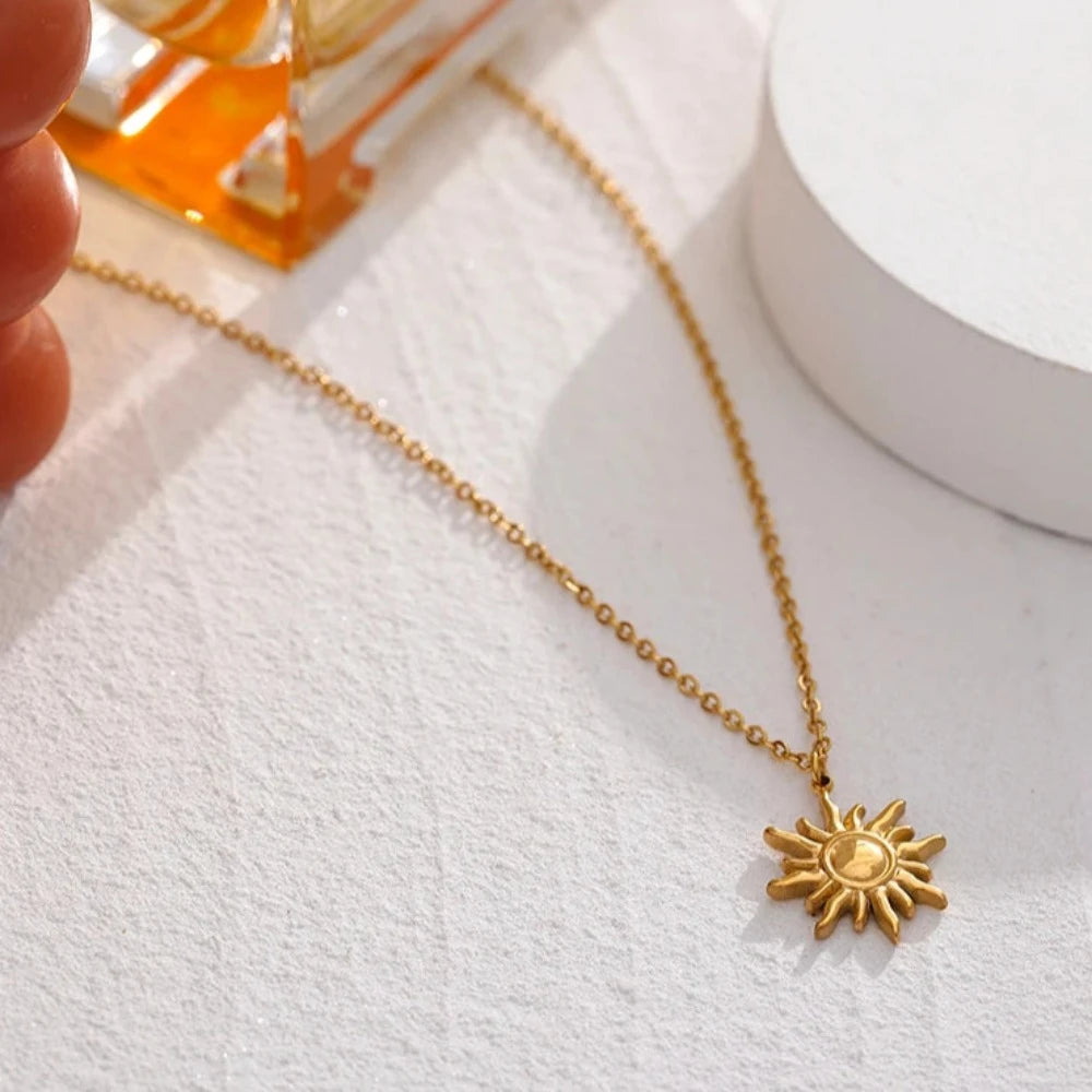 Golden Casting Sun Pendant Necklace