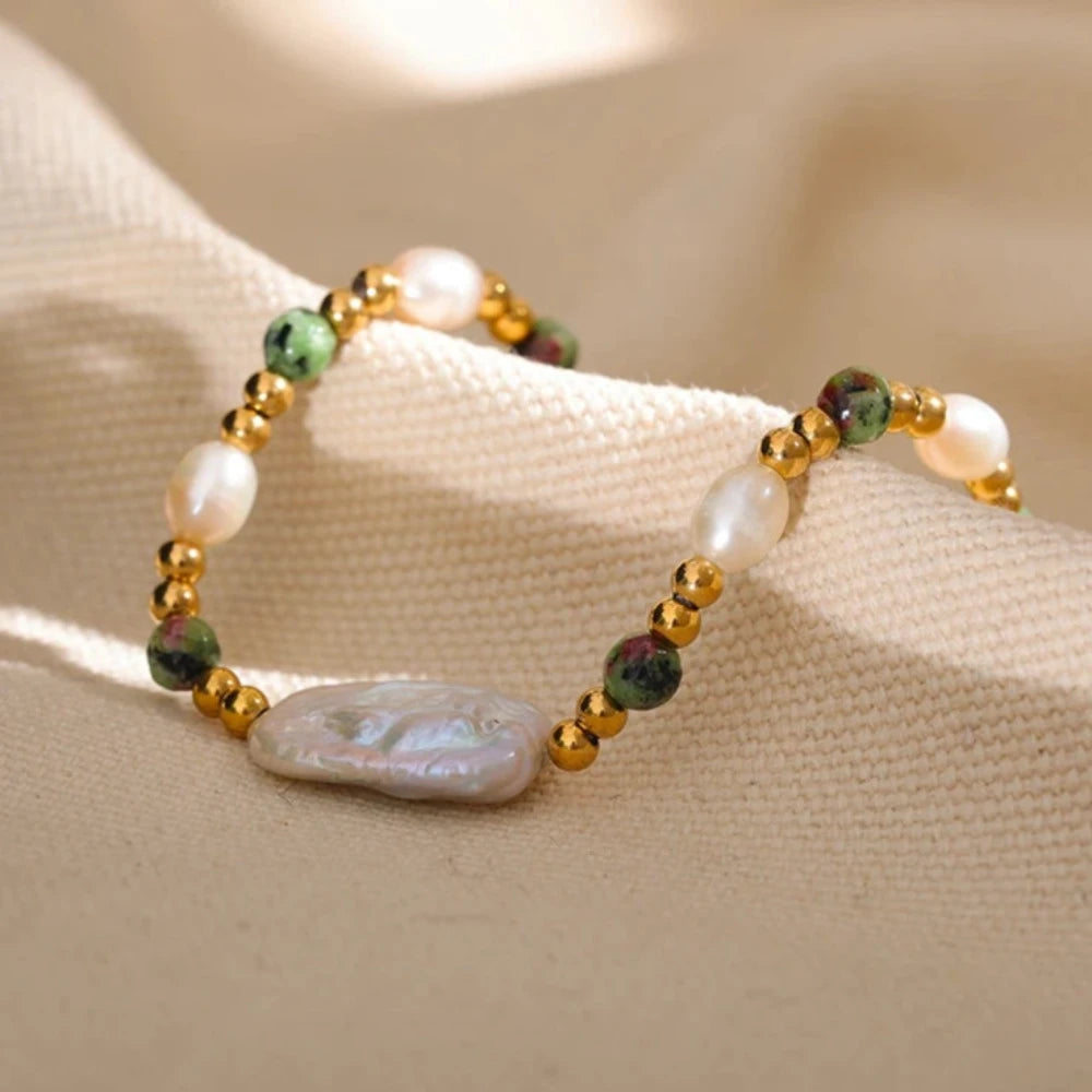 Natural Epidote Stone Freshwater Pearls Bracelet