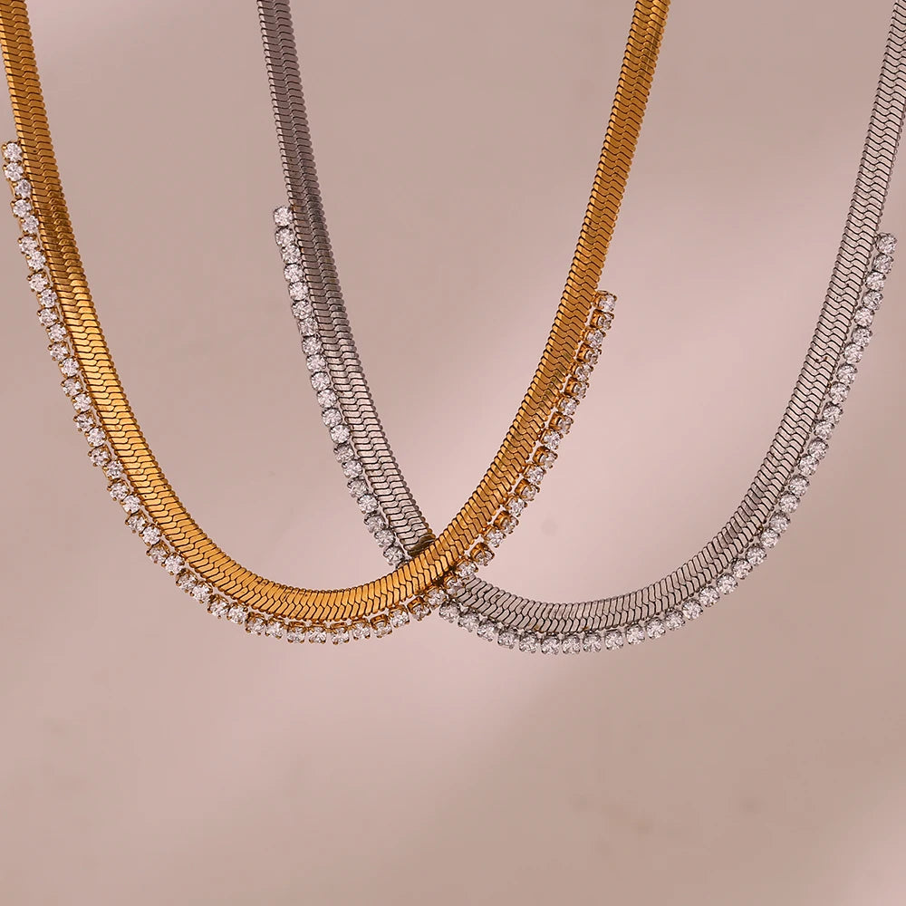 Cubic Zirconia Herringbone Necklace