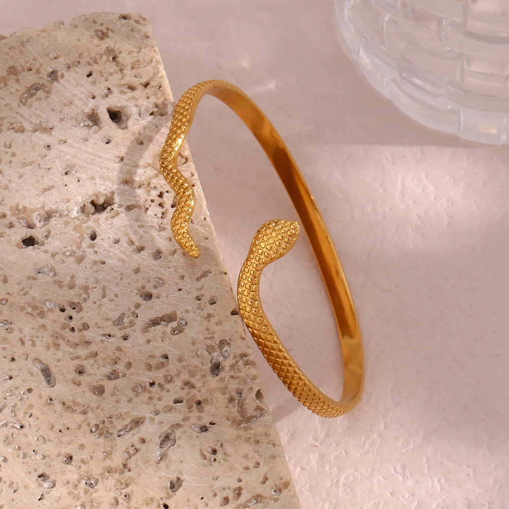 Texture Snake Gold Bangle Bracelet