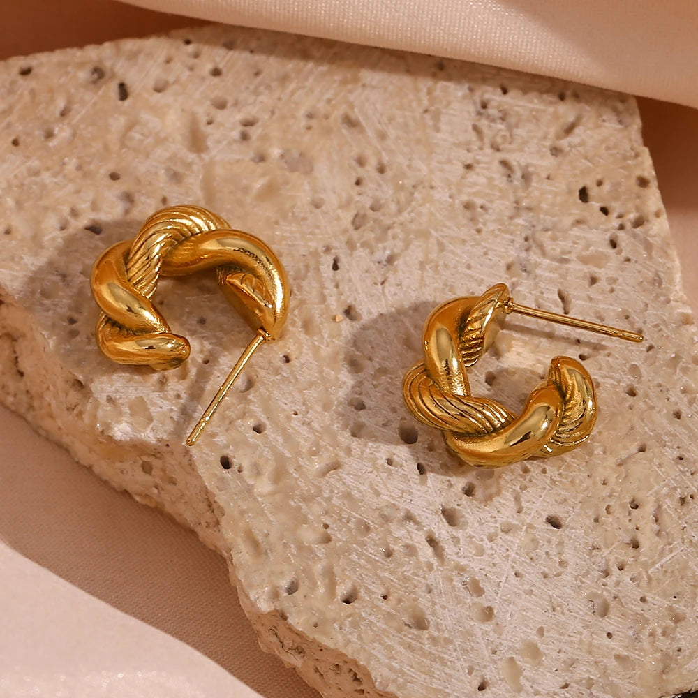 Twisted Hoop Earrings Gold