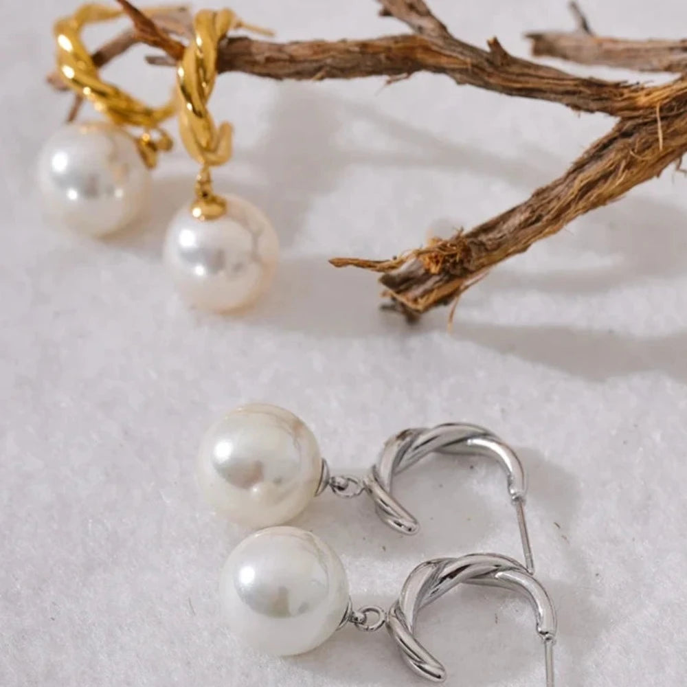 Pearl Drop Twisted Earrings