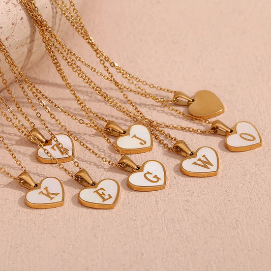 Heart Shell Letter Pendant Necklace