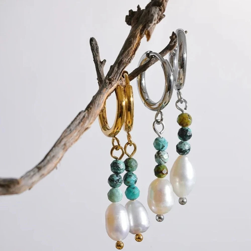 Freshwater Pearl Drop Hoop Earrings