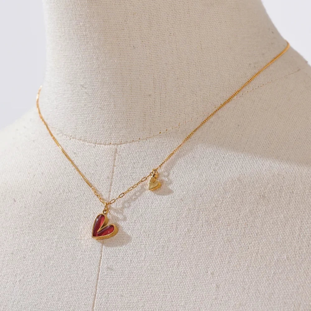 Enamel Shell Heart Pendant Necklace