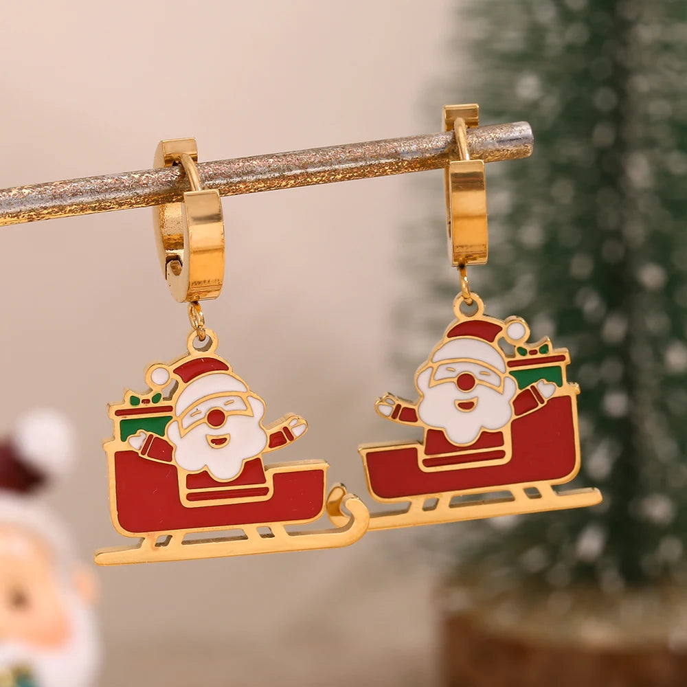 Santa Claus Sleigh Christmas Earrings