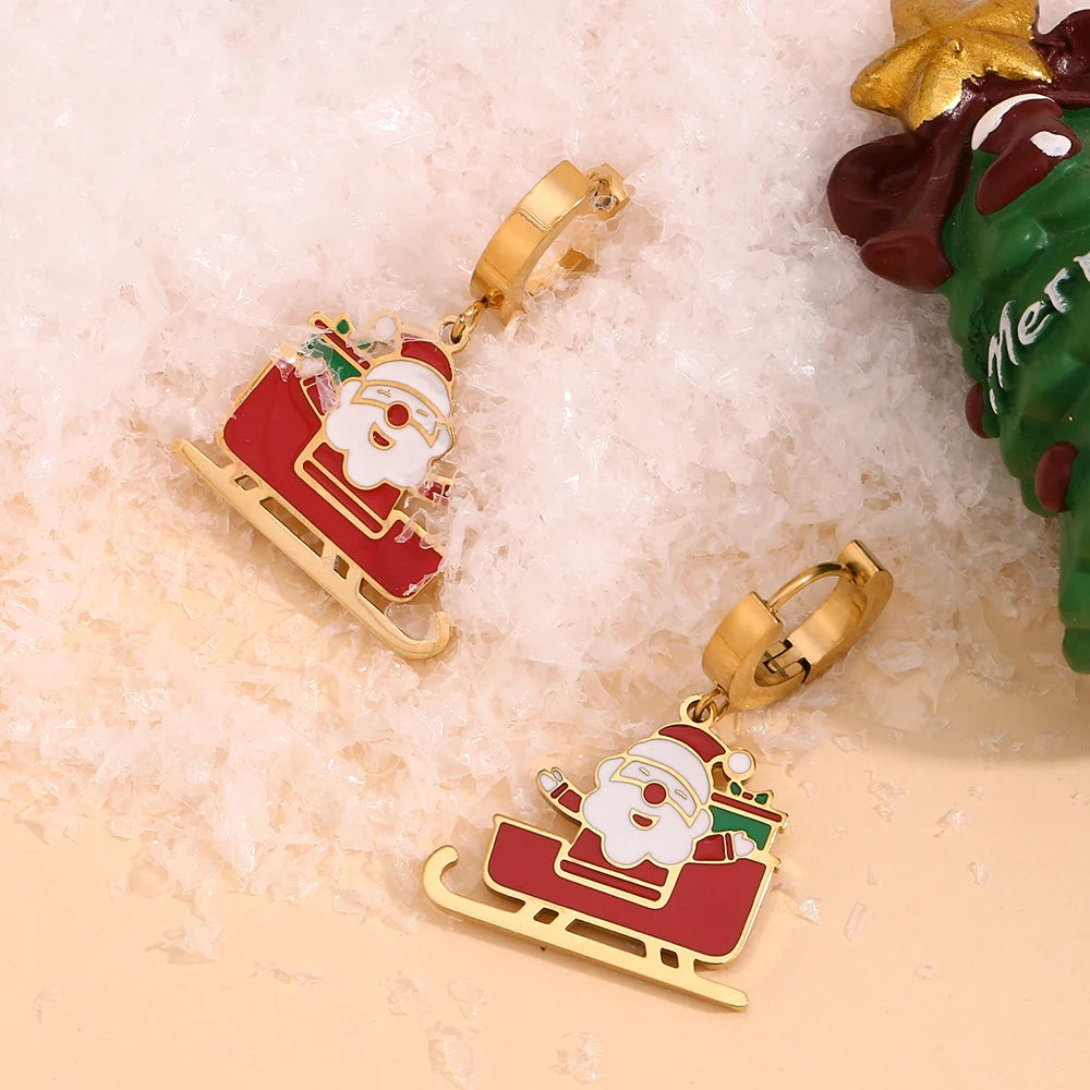 Santa Claus Sleigh Christmas Earrings