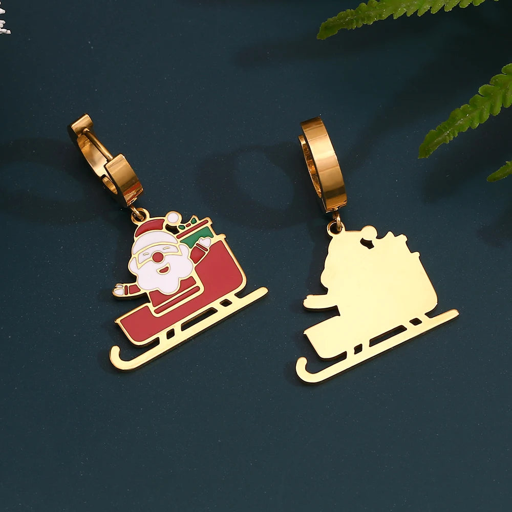 Santa Claus Sleigh Christmas Earrings