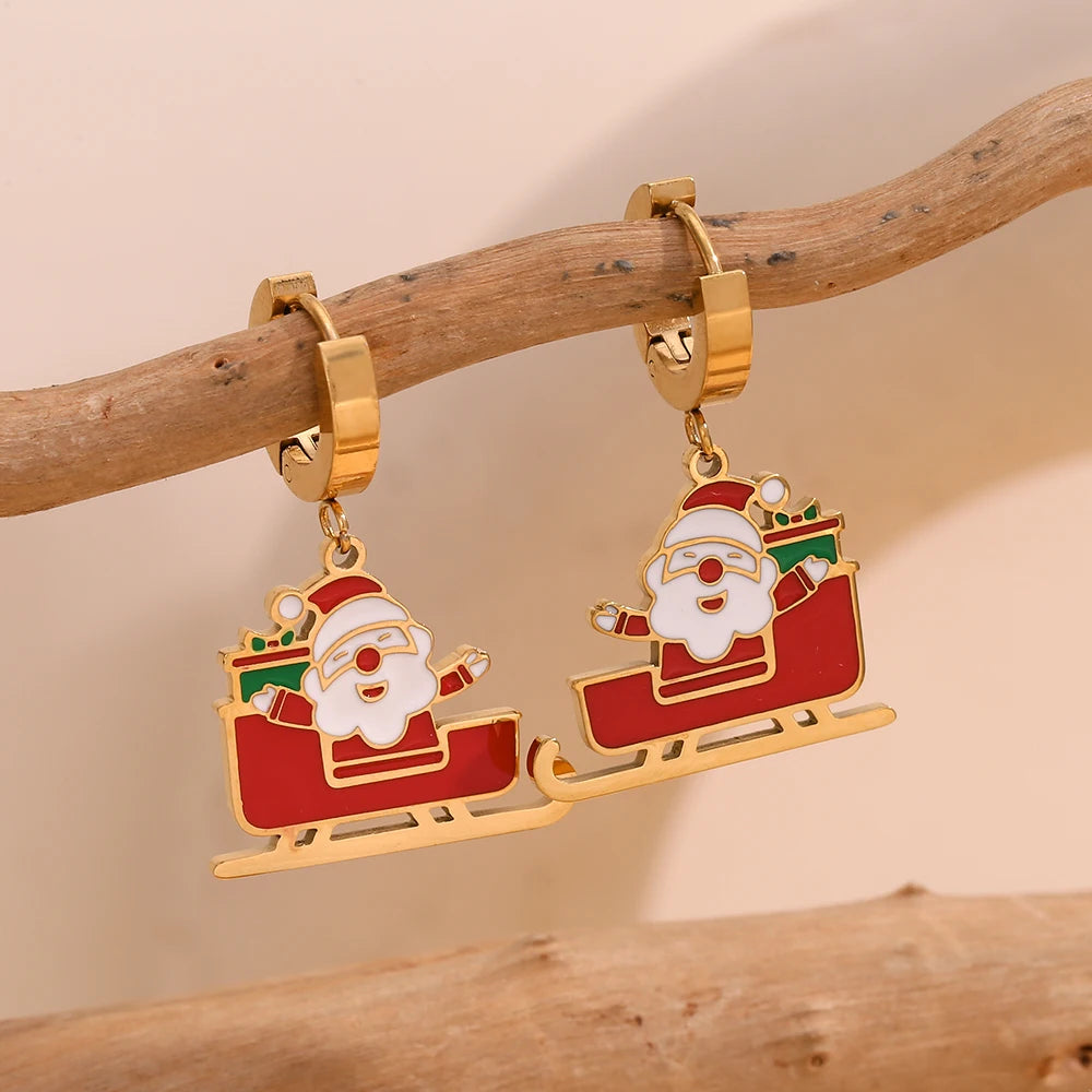 Santa Claus Sleigh Christmas Earrings