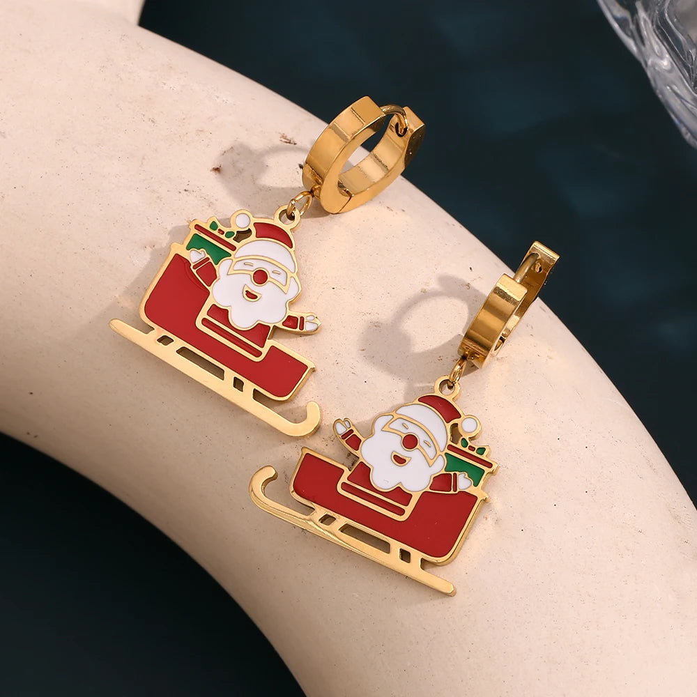 Santa Claus Sleigh Christmas Earrings